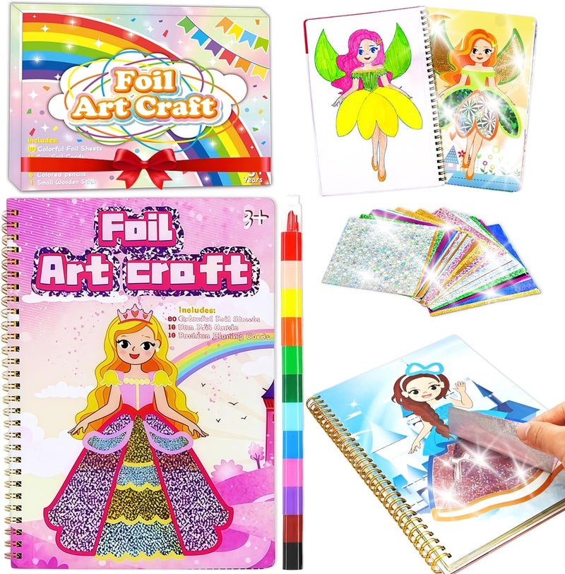 NaTuGi Foil Art Fun for Kids - Colorful Princess Theme Arts and Crafts Kits，Kids Fun Art Supplies ，Creative Birthday Gift ，Travel Toys，Suitable for Girls and Boys Craftikit (Colorful Princess) - Image 1